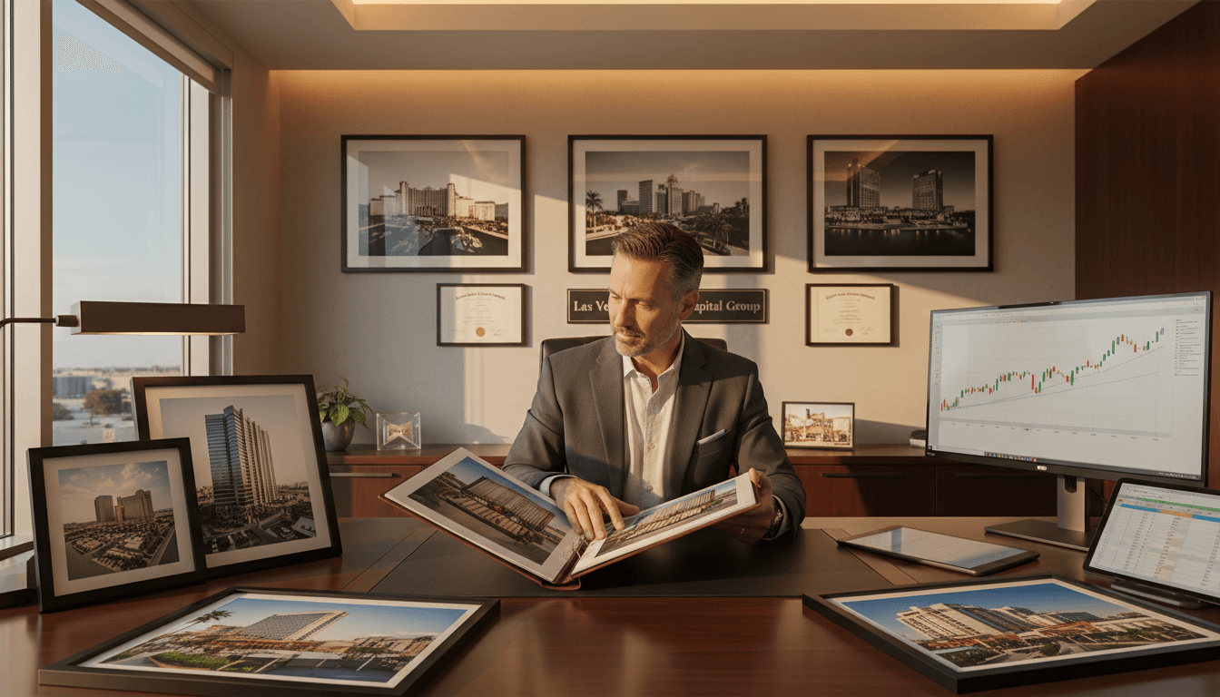 Commercial investor reviewing wealth preservation strategy with property portfolio materials