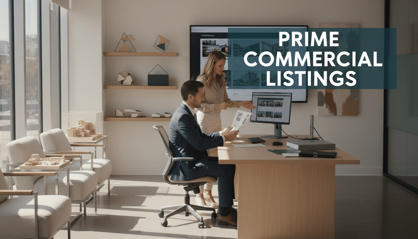 Commercial real estate consultation between investor and market expert reviewing property strategy