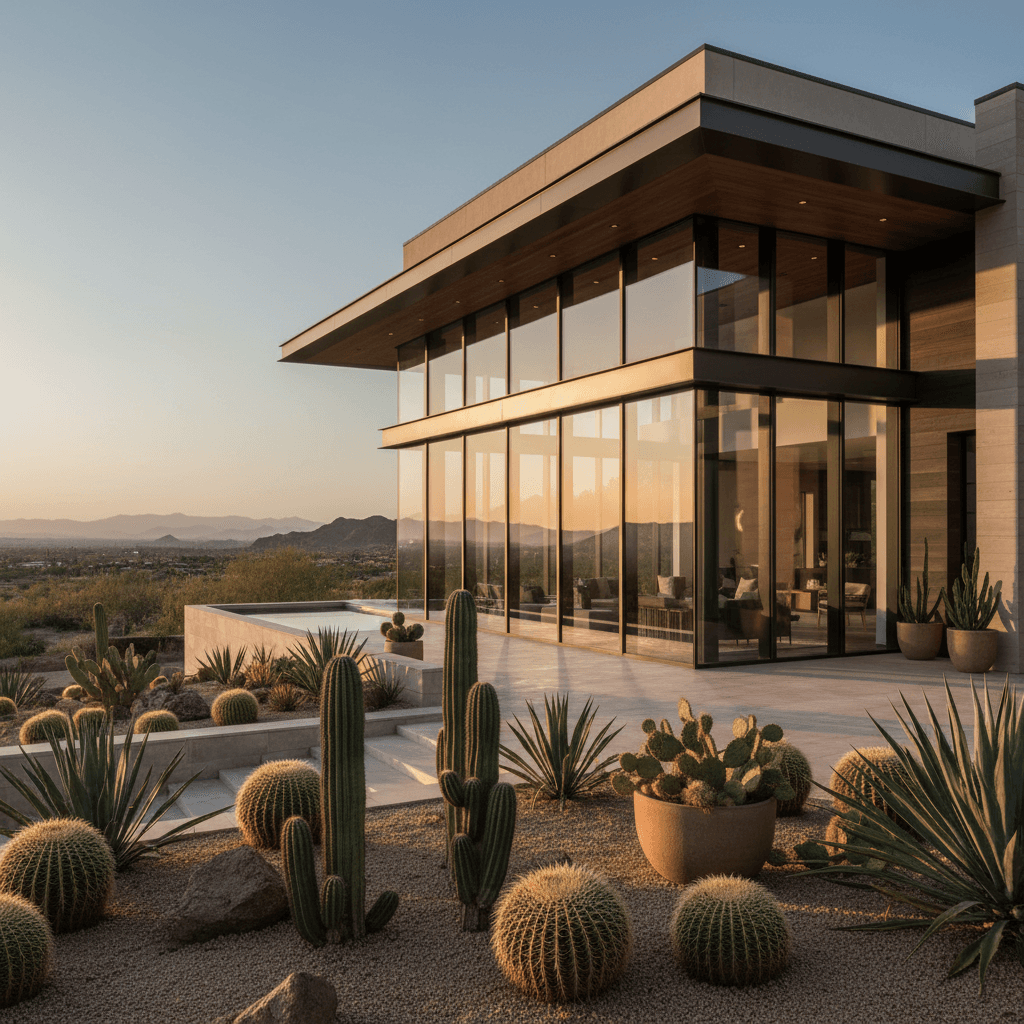 Modern luxury home with contemporary architecture and floor-to-ceiling windows