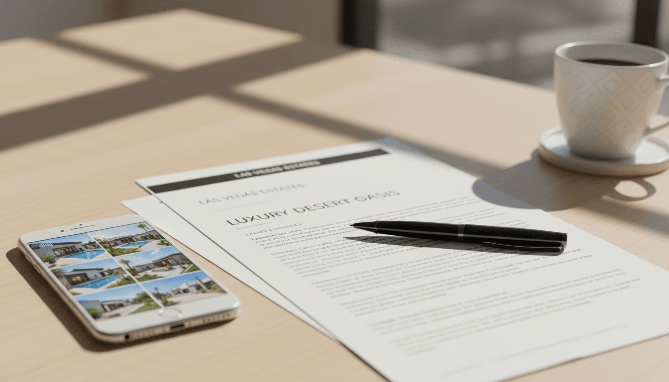 Real estate property documents and phone on desk