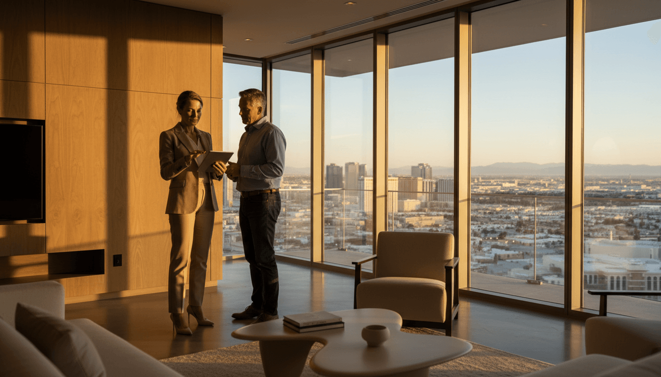 Real estate agent consulting with client in luxury Las Vegas home