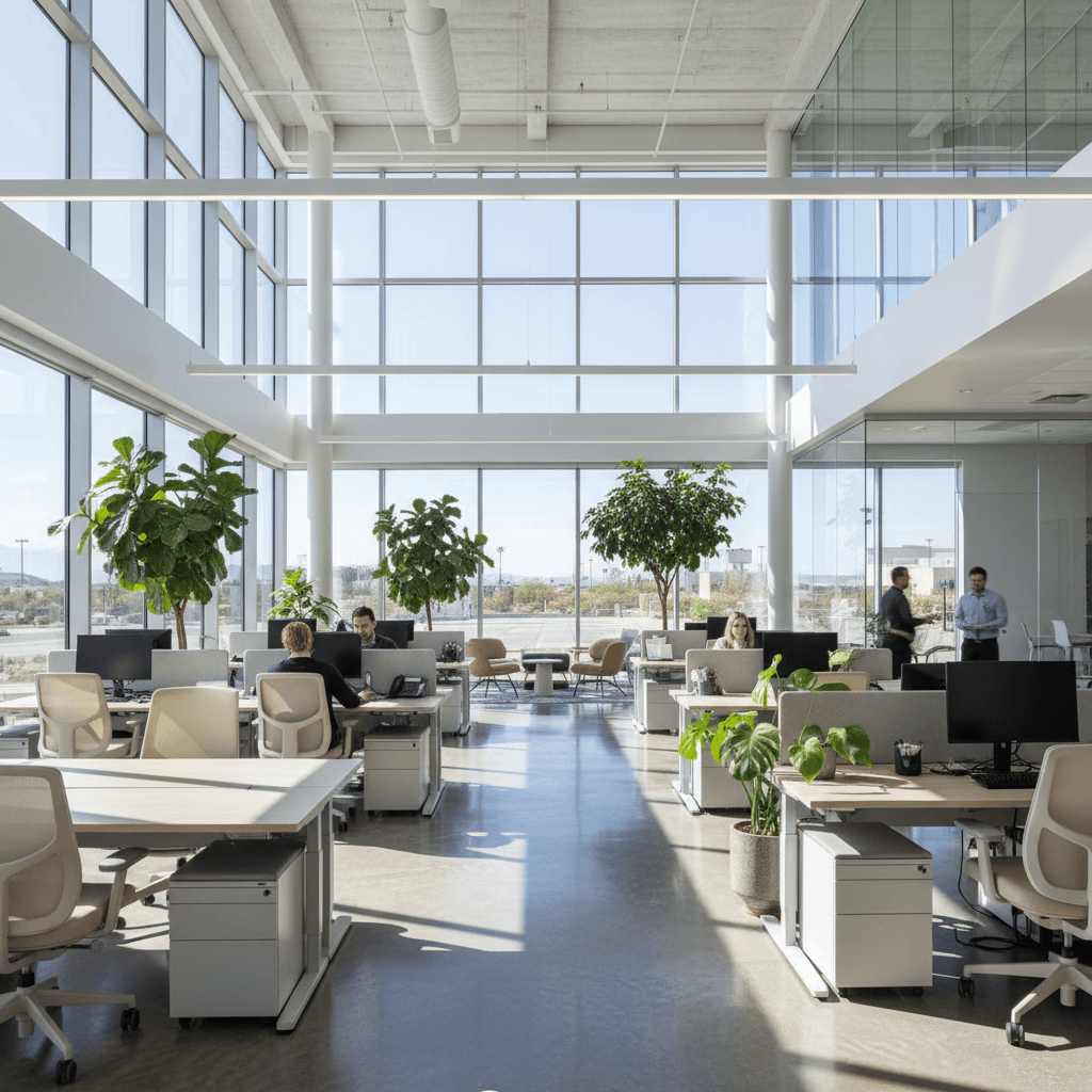 Modern commercial office space with natural light and open layout