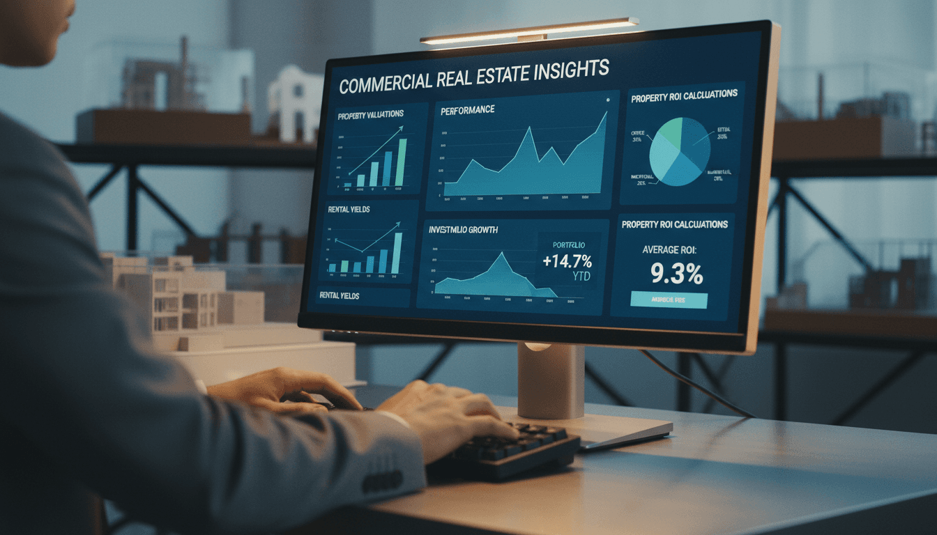 Risk analysis dashboard displaying commercial property performance metrics and investment data