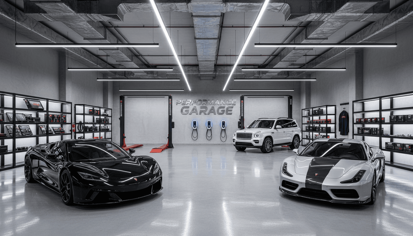 Multi-car climate-controlled garage with EV charging and vehicle lift systems