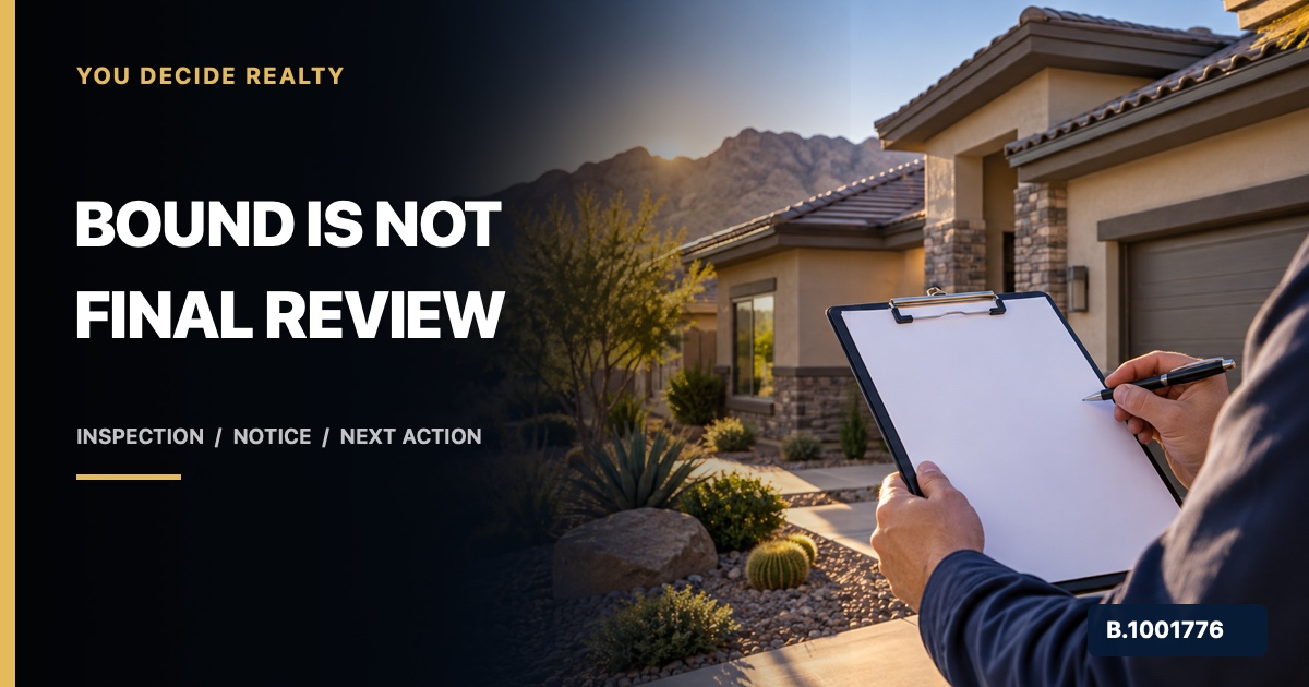 Southern Nevada home exterior being reviewed with a blank insurance inspection clipboard, marked Nevada Broker B.1001776