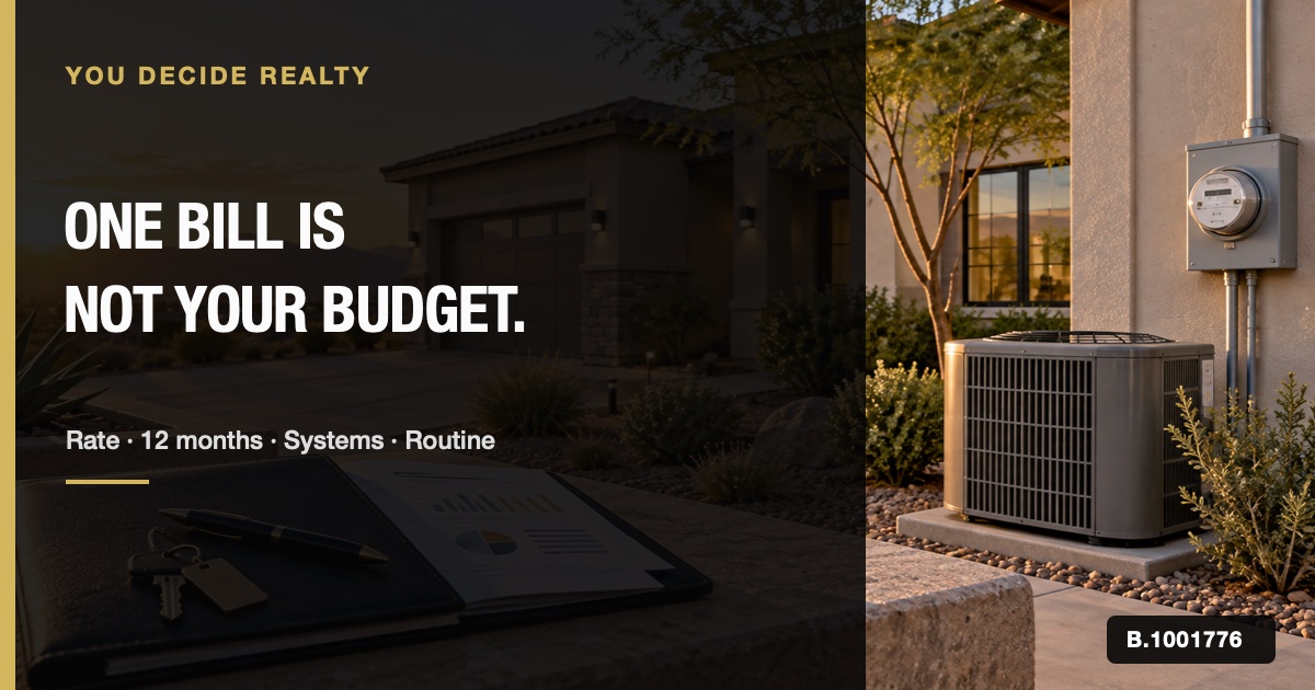 Las Vegas home with electric meter, air-conditioning equipment, keys, and an organized utility review folder.